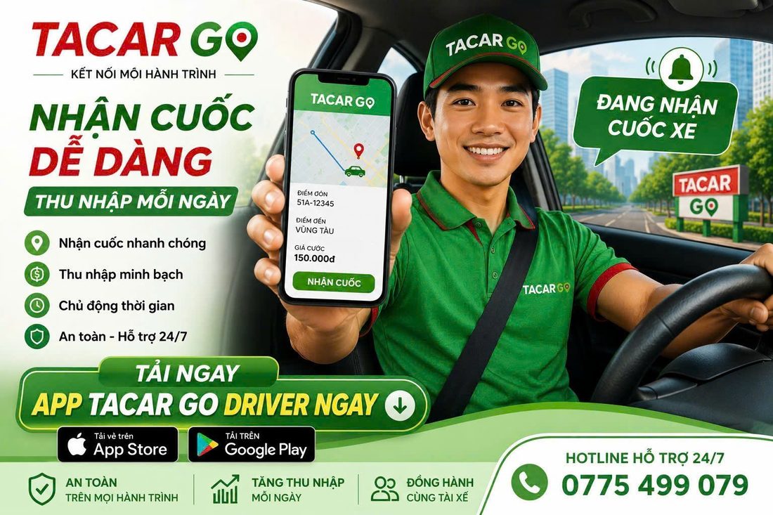 Trở thành tài xế TACAR GO — nhận cuốc dễ dàng